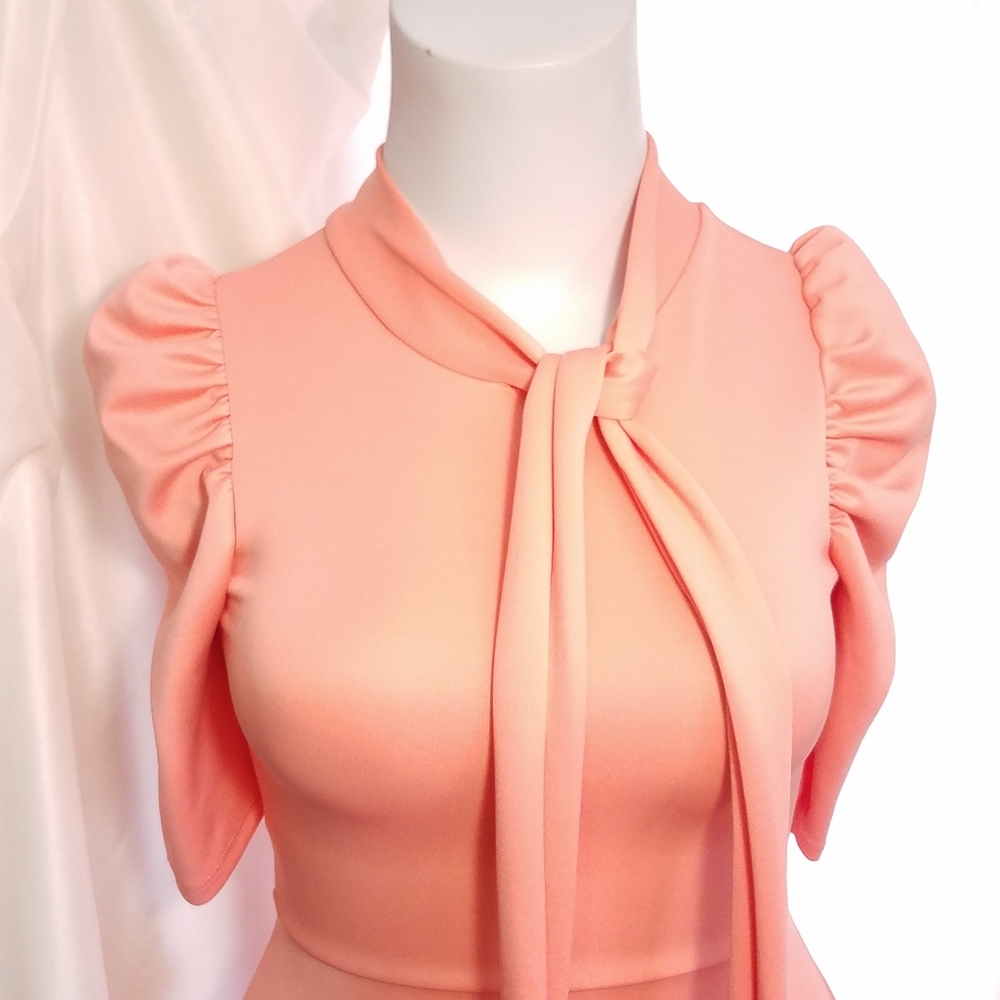 PUFF SLEEVE DRESS (PEACH)(S) - Picture 4 of 4